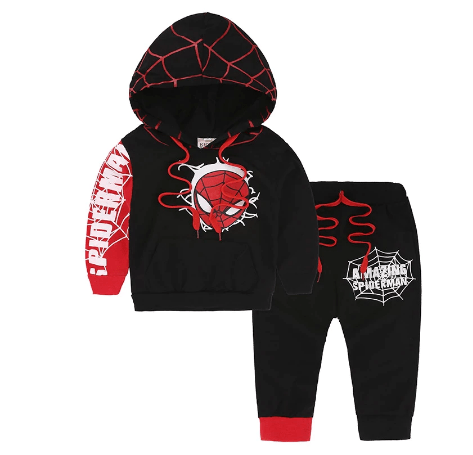 Hearyoo  Boys Spiderman Zipper Hooded Hoodie Jacket Pant Suit Sportswear Spiderman Print Color Stitching Suit 