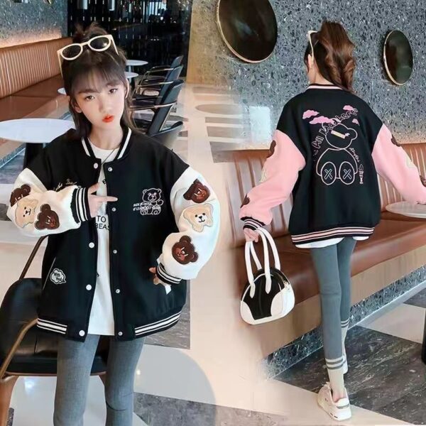 Girls' Baseball Jacket, Spring and Autumn New Style, Fashionable and Casual for Older Children, Trendy and Stylish Coat for Little Girls, Personalized Outerwear
