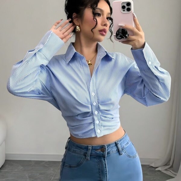 Cross-Border Amazon Fashion Versatile Elegant Striped Shirt