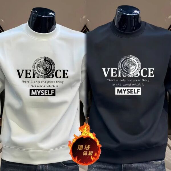 Autumn and winter fleece-lined slim-fit trendy sweatshirt with stylish English print for men, directly from the manufacturer.