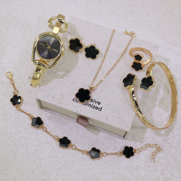 Luxurious 6-Piece Fashion Watch Set for Women - Clover Casual Versatile Popular Watch