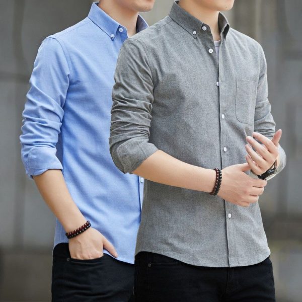 [High Quality] Autumn Men's Casual Slim Oxford Shirt Long Sleeve Korean Style Middle-aged and Men's Shirt