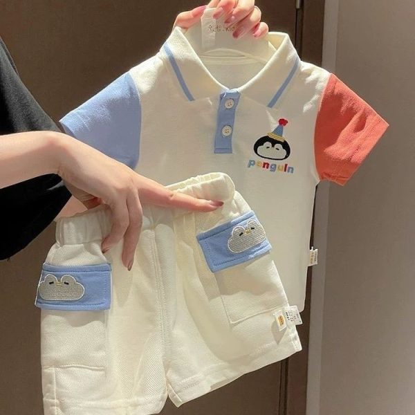 Boys and Girls Summer Outfit 25 New Styles: Cute Cartoon Embroidered Polo Shirt and Shorts Two-Piece Set for Babies