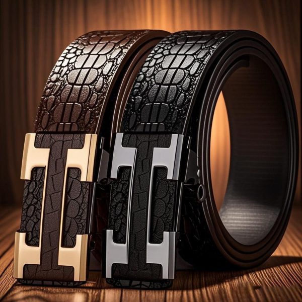 New Crocodile H Buckle Men's Toothless PU Automatic Belt Versatile Business Casual Waist Belt