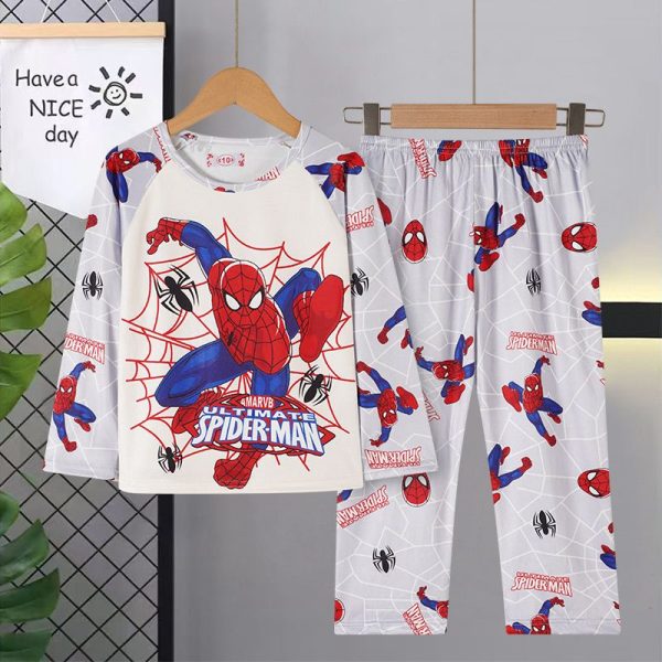 Children's Spring and Autumn Long-Sleeve Pajamas for Girls and Boys, Ages 3-16, Thin Cartoon Air-conditioned Homewear Set