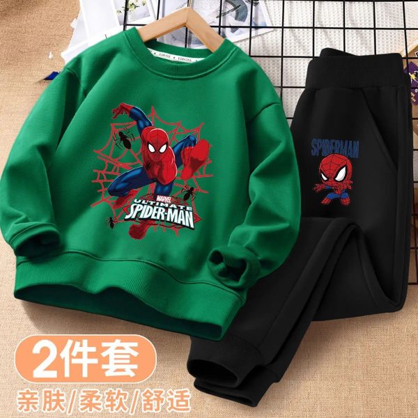 Spider-Man Cartoon Print Boys' Fashion Set for Autumn and Winter 2024 New Children's Casual Sweatshirt Two-Piece Trendy Set