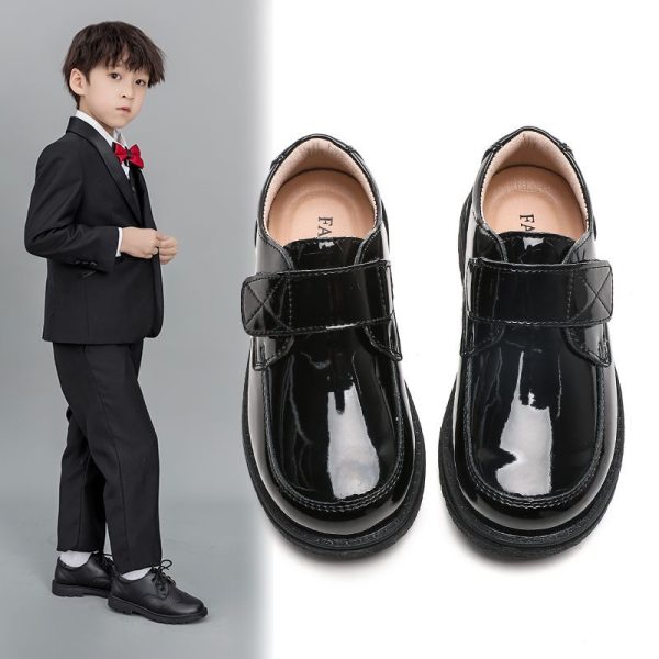 Boys' Black Leather Dress Shoes: British Style Soft Sole Leather Shoes for Children - Suitable for School, Students, Flower Boys, and Performances