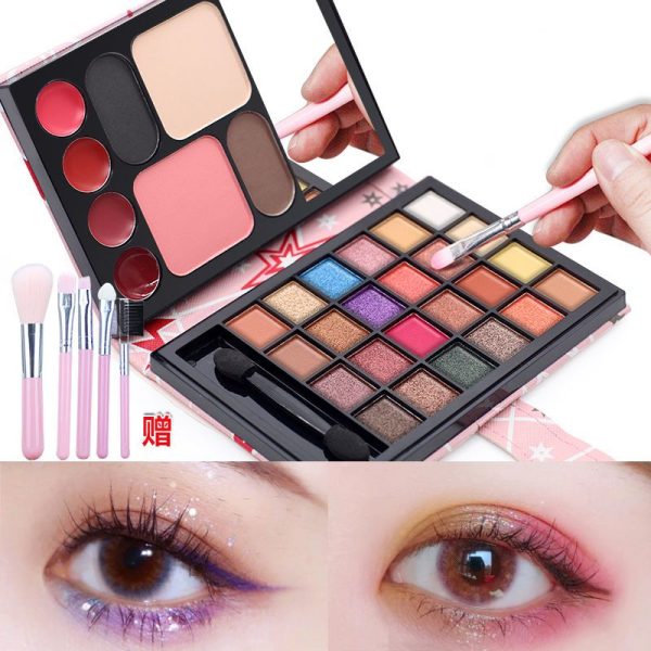 Ladies' Makeup Palette in Earth Tones with Shimmer and Matte Eyeshadow, Lipstick, Blush Full Set, Suitable for Both Children and Adults