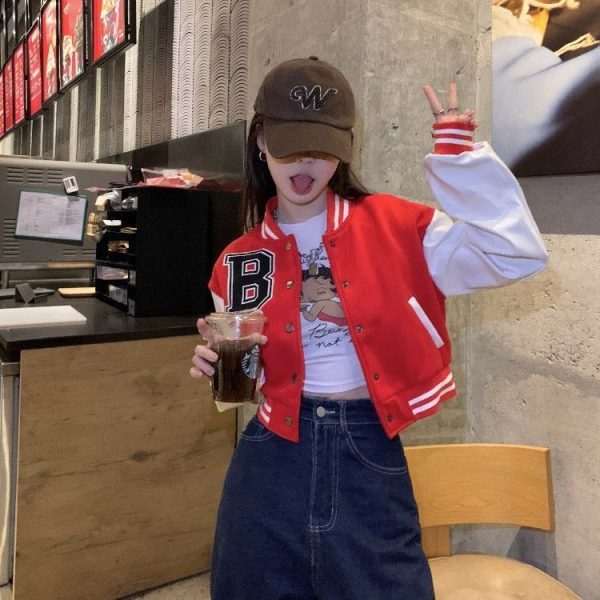 2025 Spring and Autumn New Baseball Jacket for Women, Student Street Style, Loose Design, Petite Short Top, Trendy