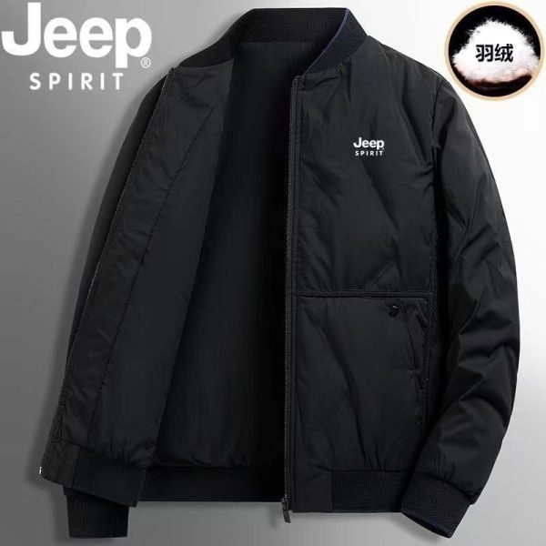 JEEP Men's Down Cotton Jacket Winter Baseball Jacket Solid Color Casual Warm Thick Coat Upper Garment