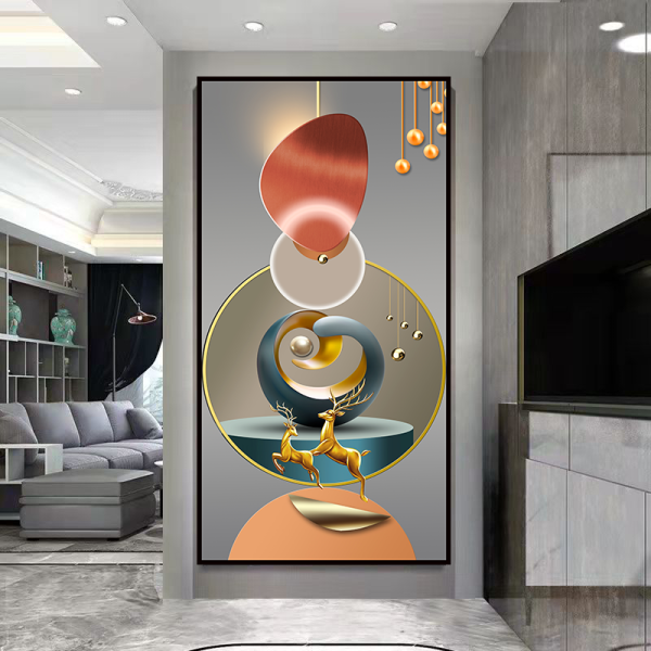 Custom 3D Stairway and Hallway Wall with Self-Adhesive Geometric Modern Minimalist Vertical Background Decorative Painting for the Living Room Entrance.