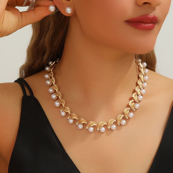 Vintage Style Pearl Jewelry Set: Pearl Necklace with Exquisite Enamel Craft Earrings, Necklace Set Optional Selection